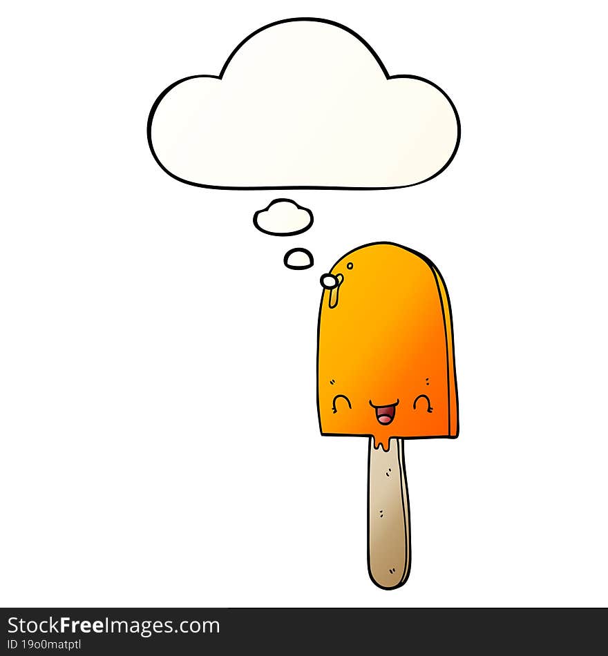 cartoon ice lolly and thought bubble in smooth gradient style