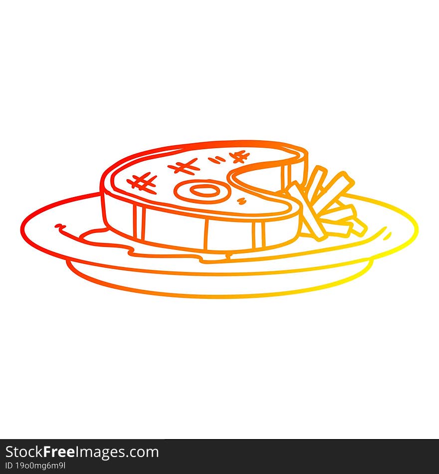 warm gradient line drawing cartoon steak dinner