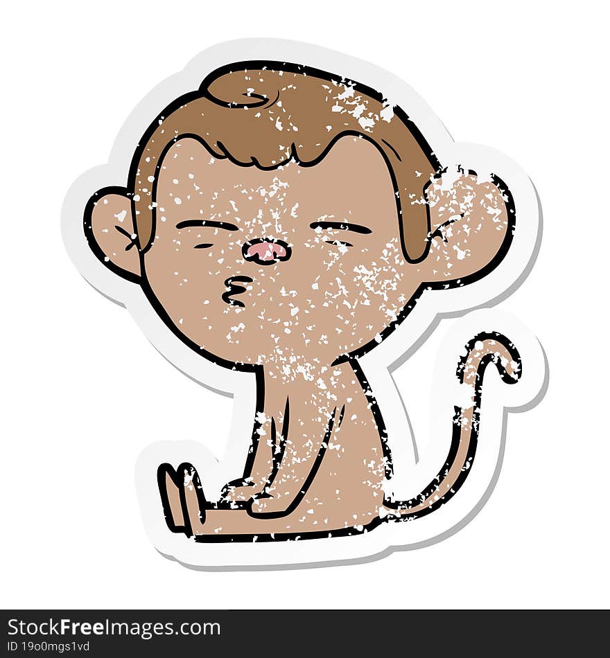 distressed sticker of a cartoon suspicious monkey