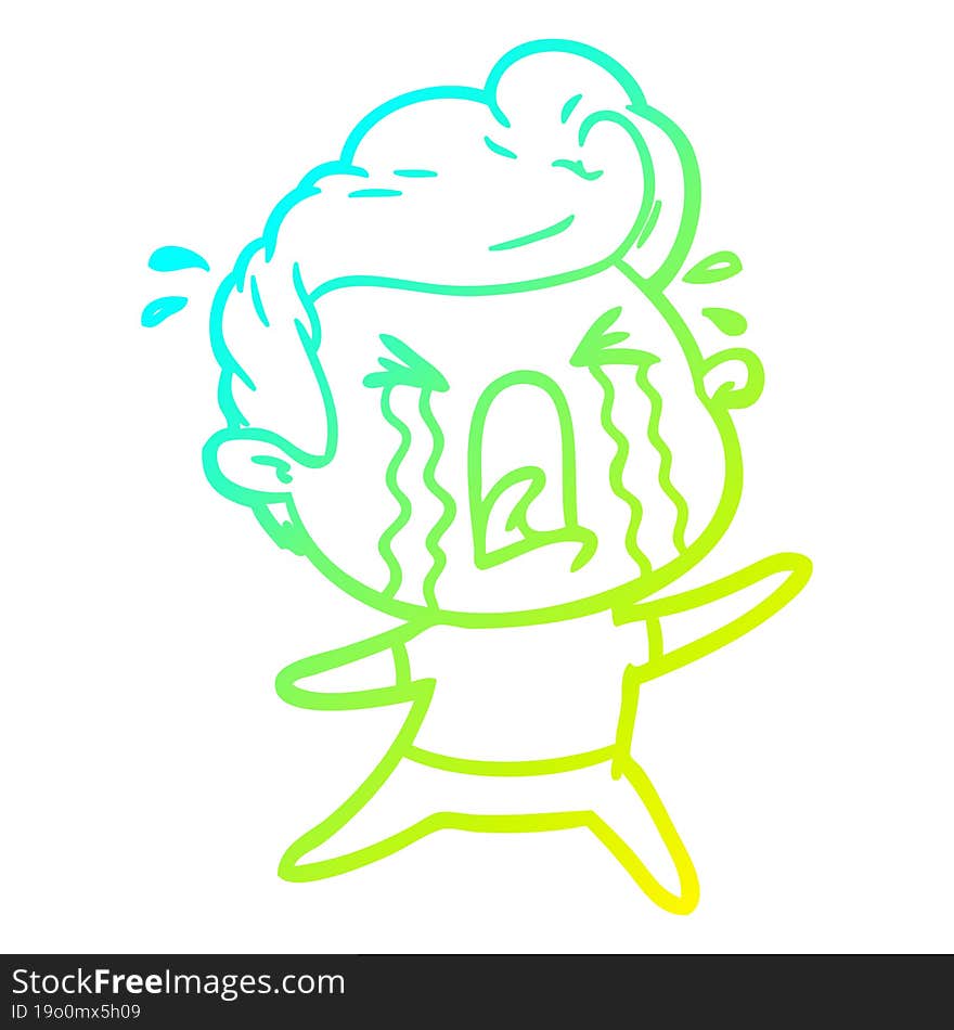 Cold Gradient Line Drawing Cartoon Crying Man