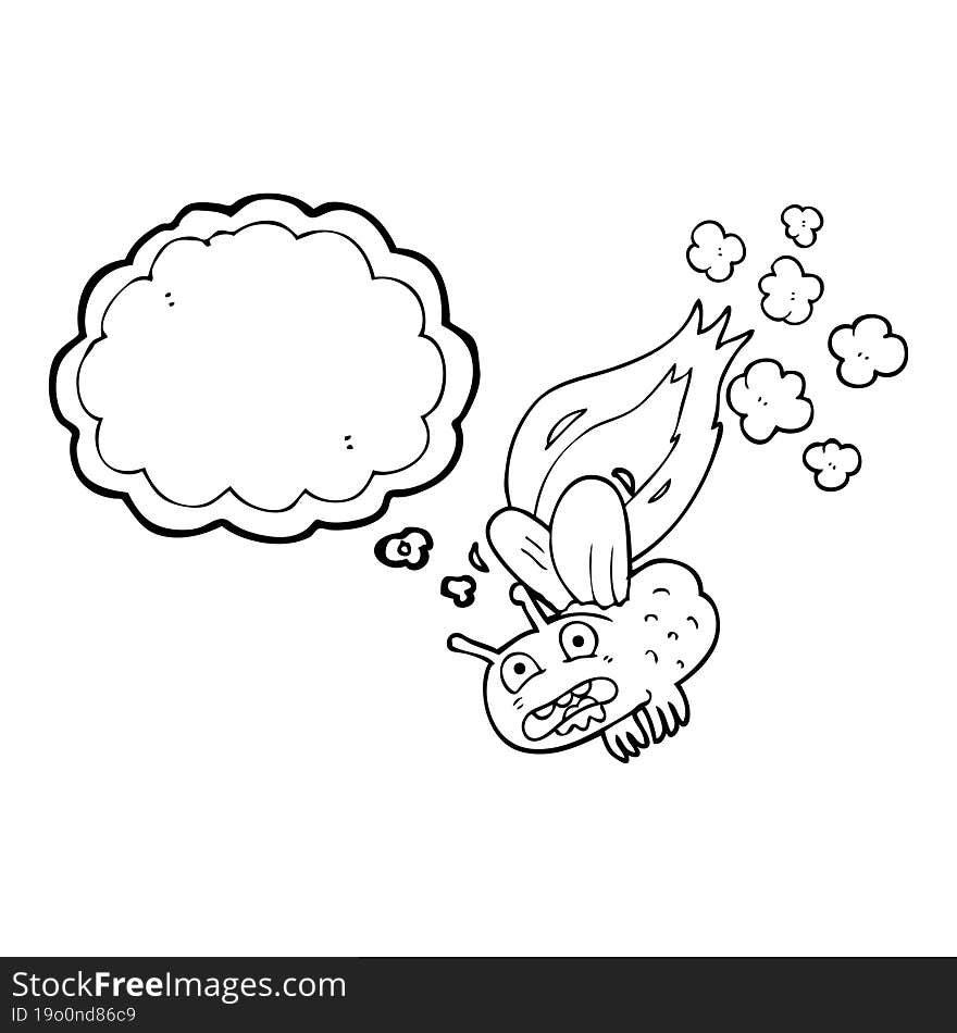 thought bubble cartoon fly crashing and burning