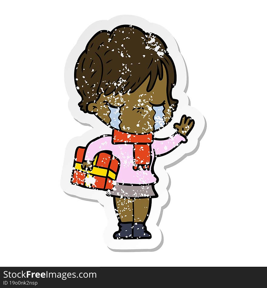 Distressed Sticker Of A Cartoon Woman Crying