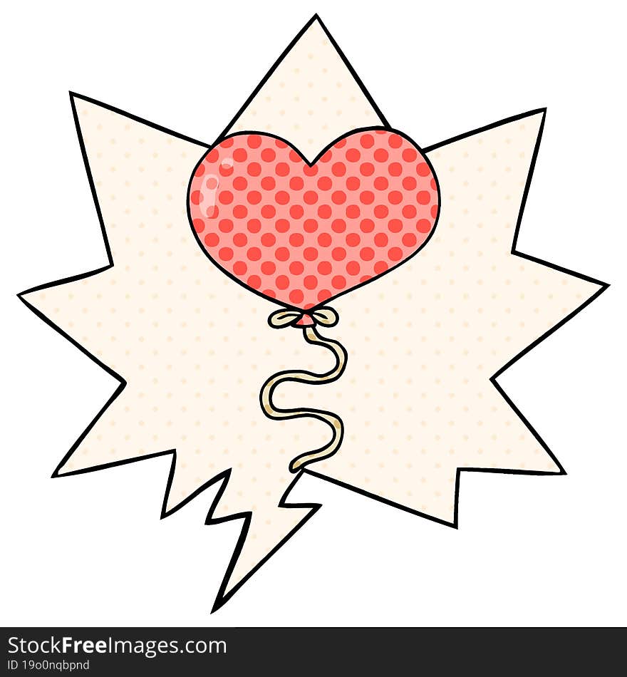 cartoon love heart balloon and speech bubble in comic book style