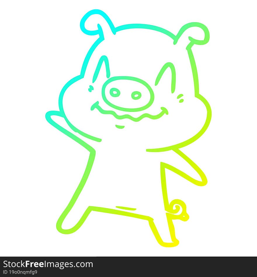 cold gradient line drawing nervous cartoon pig