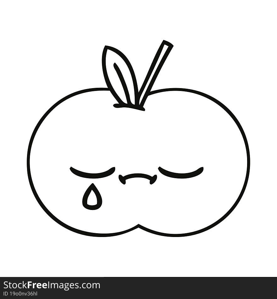 Line Drawing Cartoon Juicy Apple