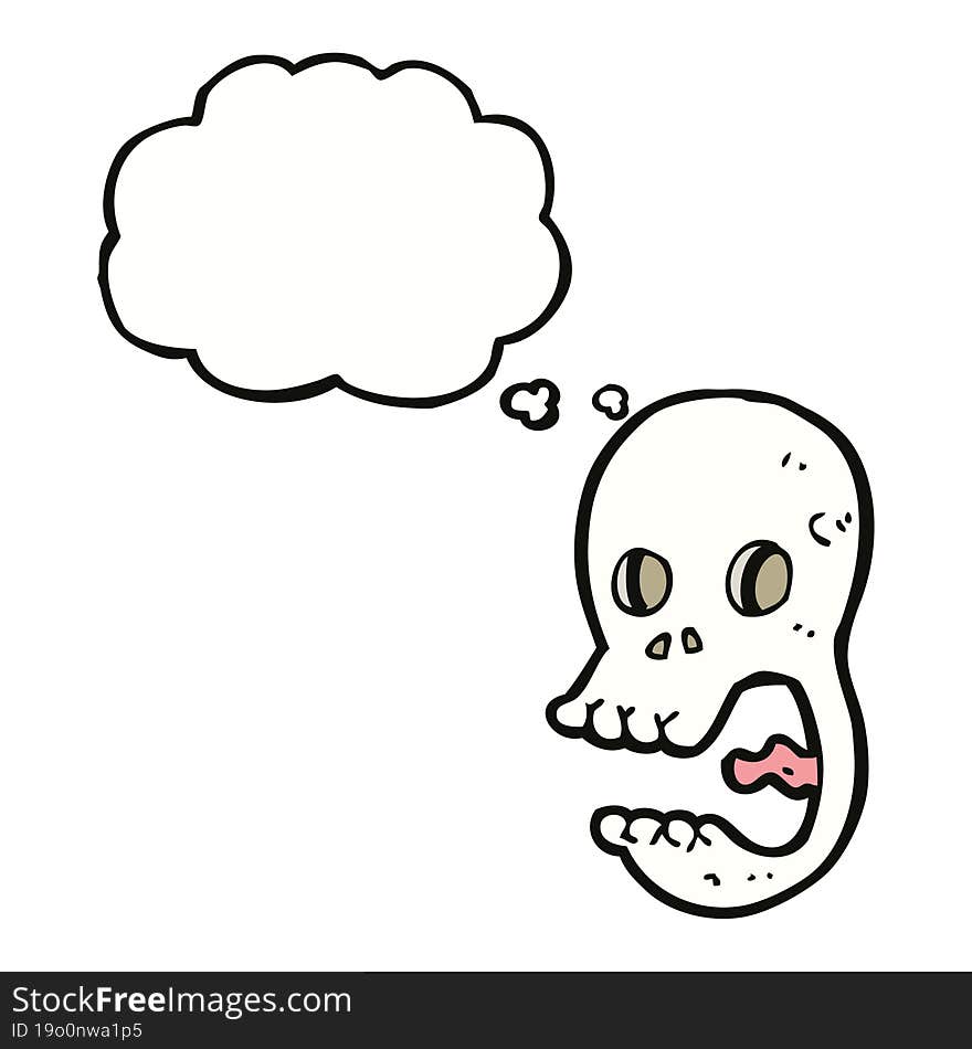 funny cartoon skull with thought bubble