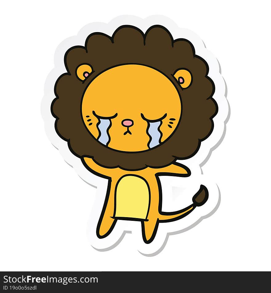 sticker of a crying cartoon lion