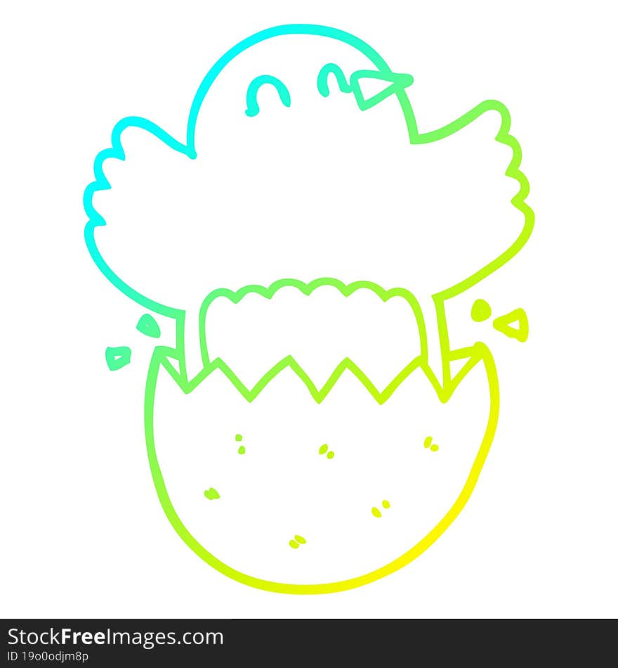 cold gradient line drawing of a cartoon hatching chicken