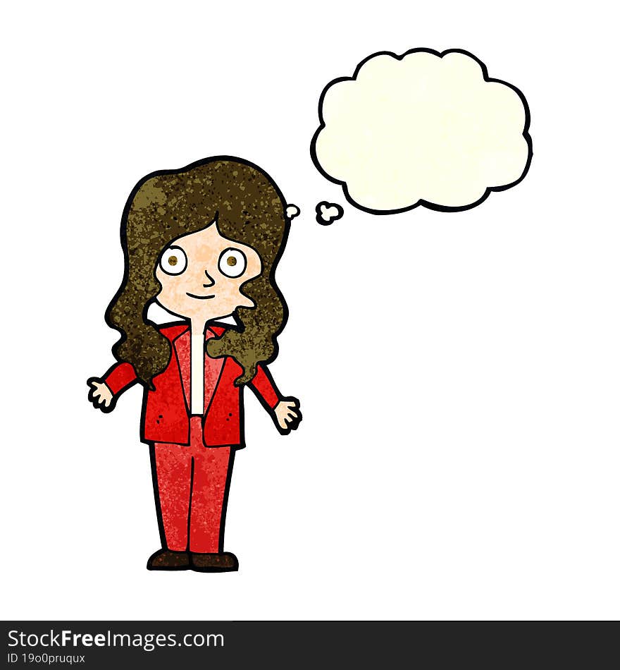 Cartoon Friendly Business Woman With Thought Bubble