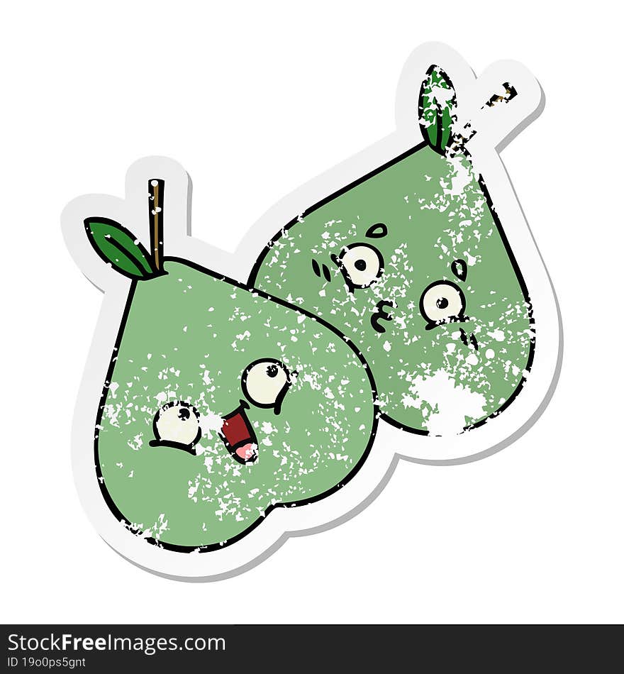 Distressed Sticker Of A Cute Cartoon Green Pear