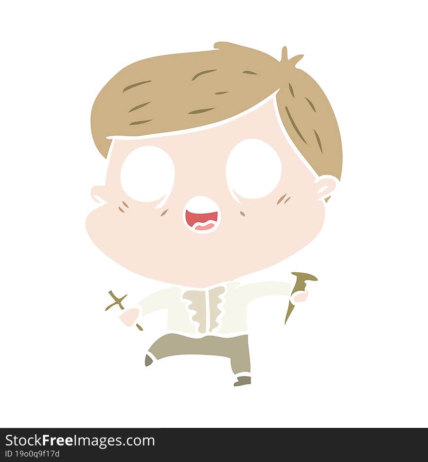 Flat Color Style Cartoon Frightened Man Hunting Halloween Vampires