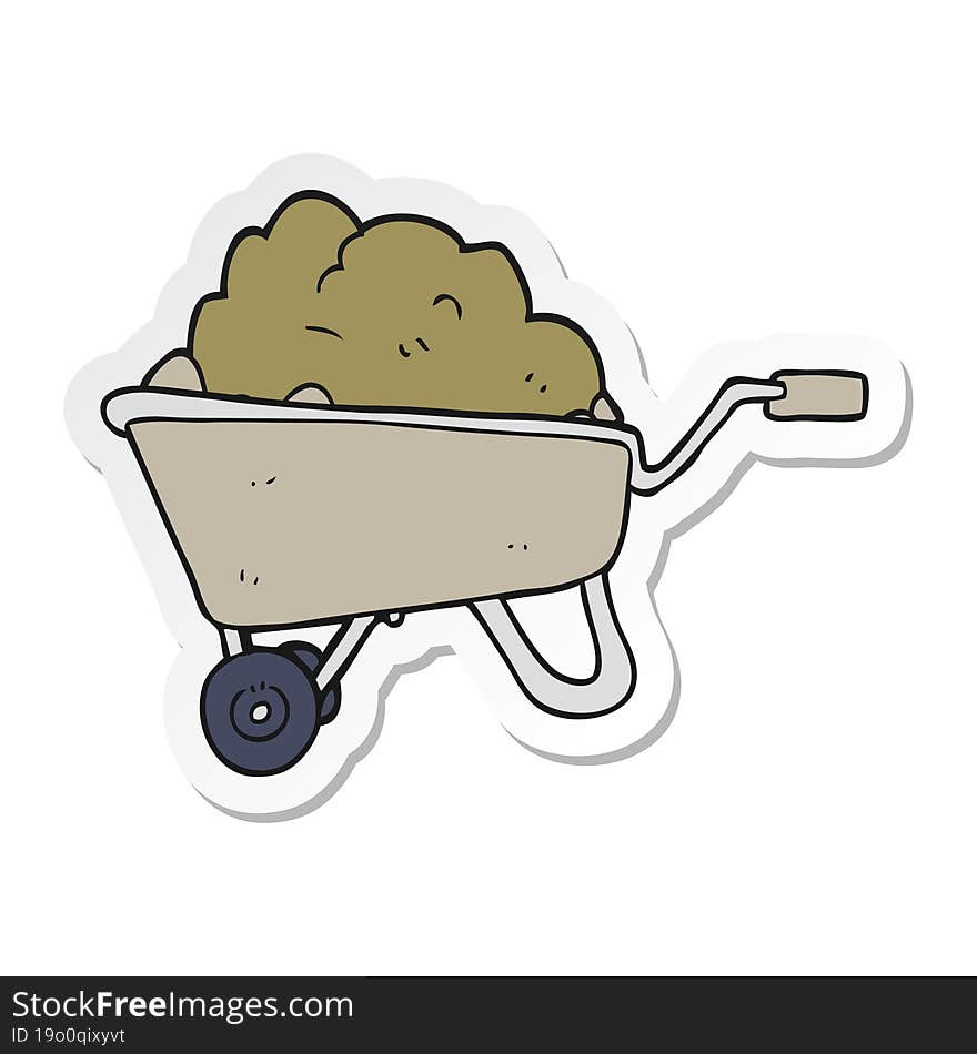 sticker of a cartoon wheelbarrow full of dirt