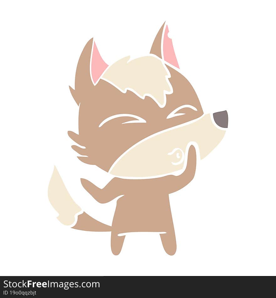 flat color style cartoon wolf whistling