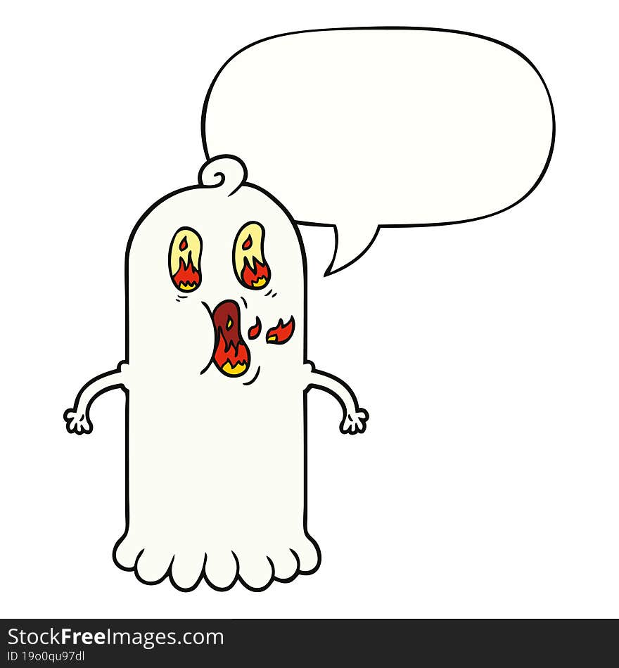 cartoon ghost with flaming eyes with speech bubble. cartoon ghost with flaming eyes with speech bubble