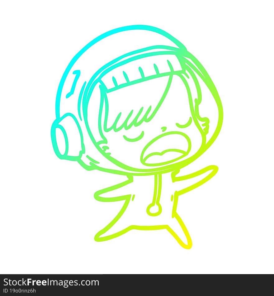 cold gradient line drawing cartoon talking astronaut woman