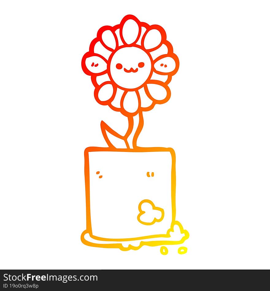 Warm Gradient Line Drawing Cute Cartoon Flower