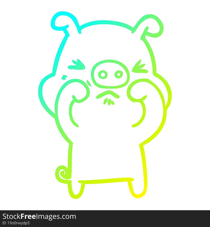 Cold Gradient Line Drawing Cartoon Grumpy Pig