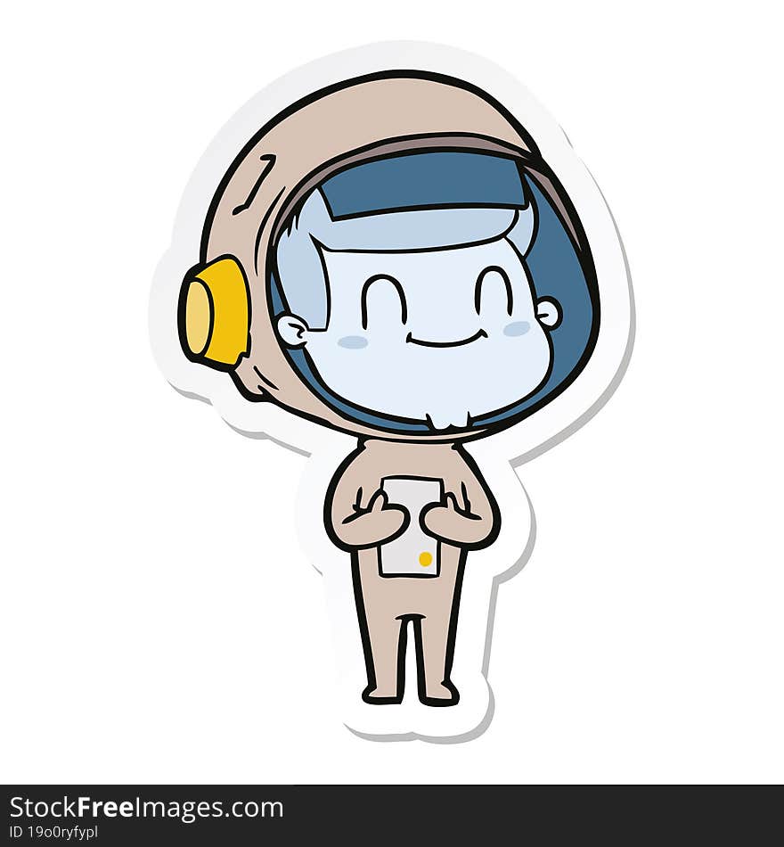 sticker of a happy cartoon astronaut man