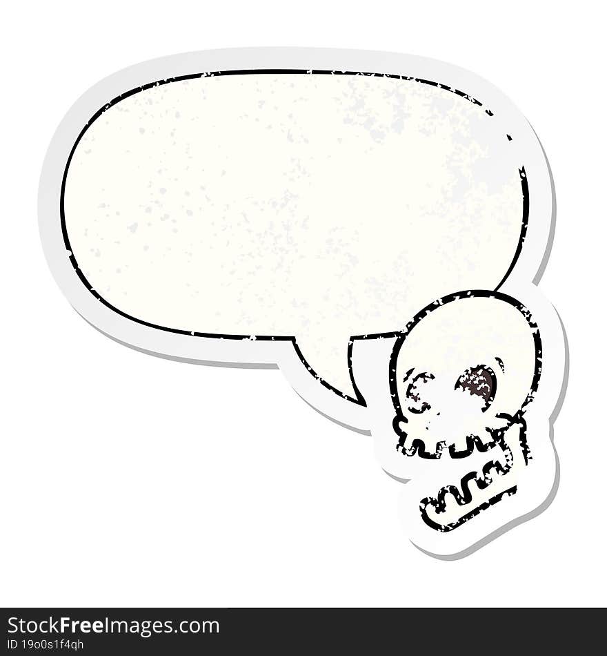 laughing skull cartoon with speech bubble distressed distressed old sticker. laughing skull cartoon with speech bubble distressed distressed old sticker