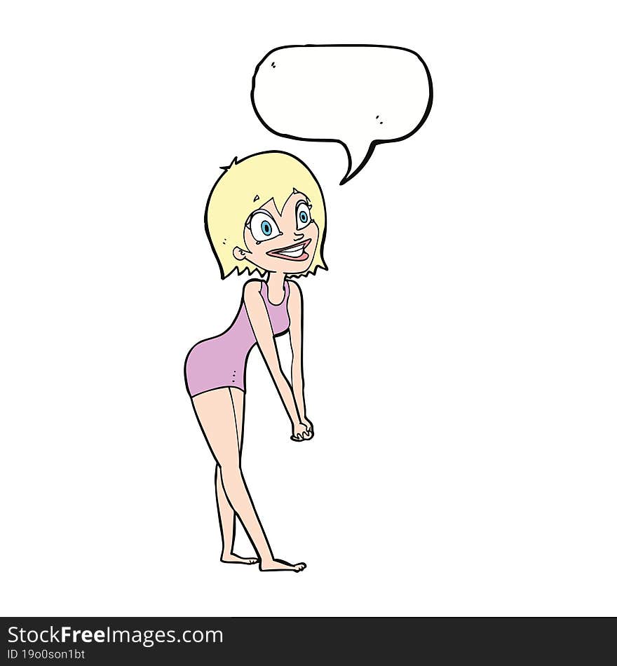 Cartoon Excited Woman With Speech Bubble