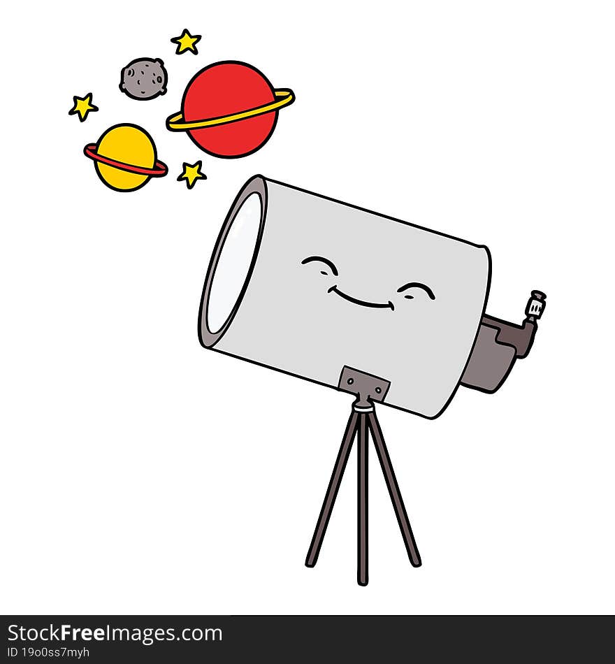 cartoon telescope with face. cartoon telescope with face