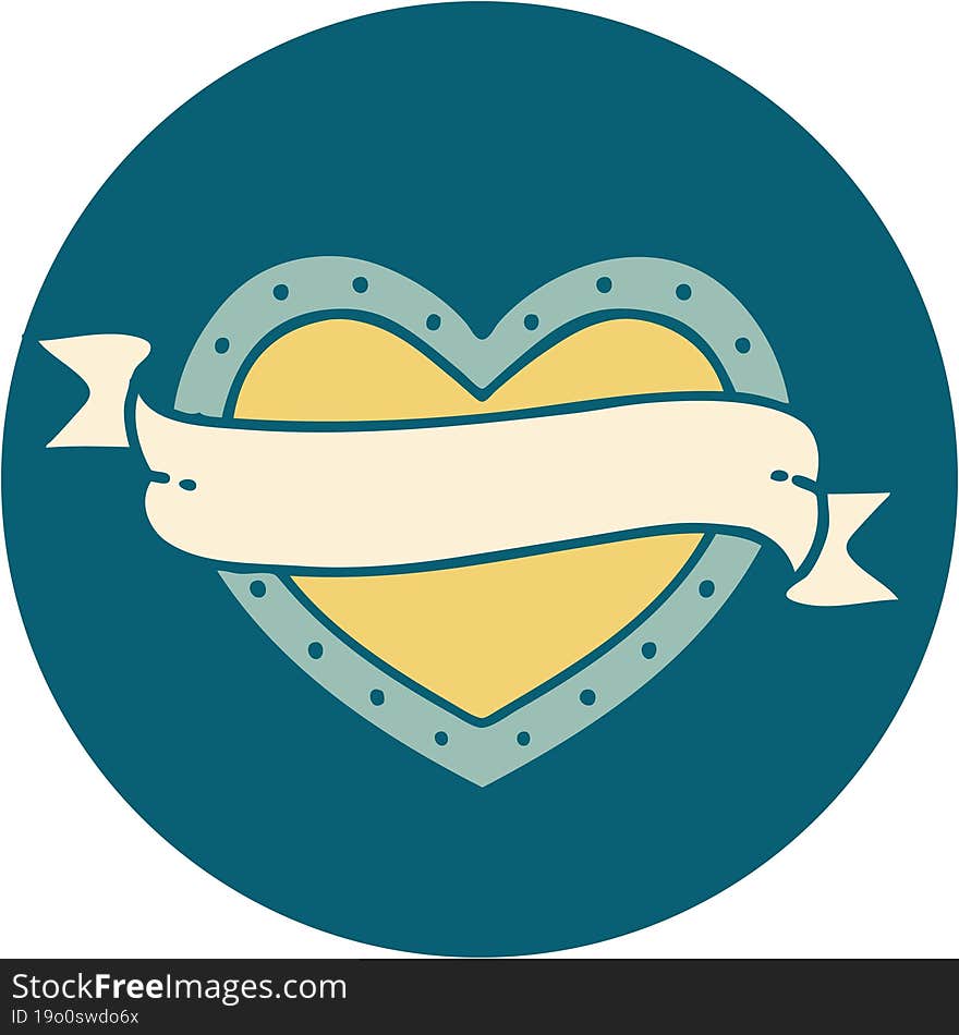 iconic tattoo style image of a heart and banner. iconic tattoo style image of a heart and banner