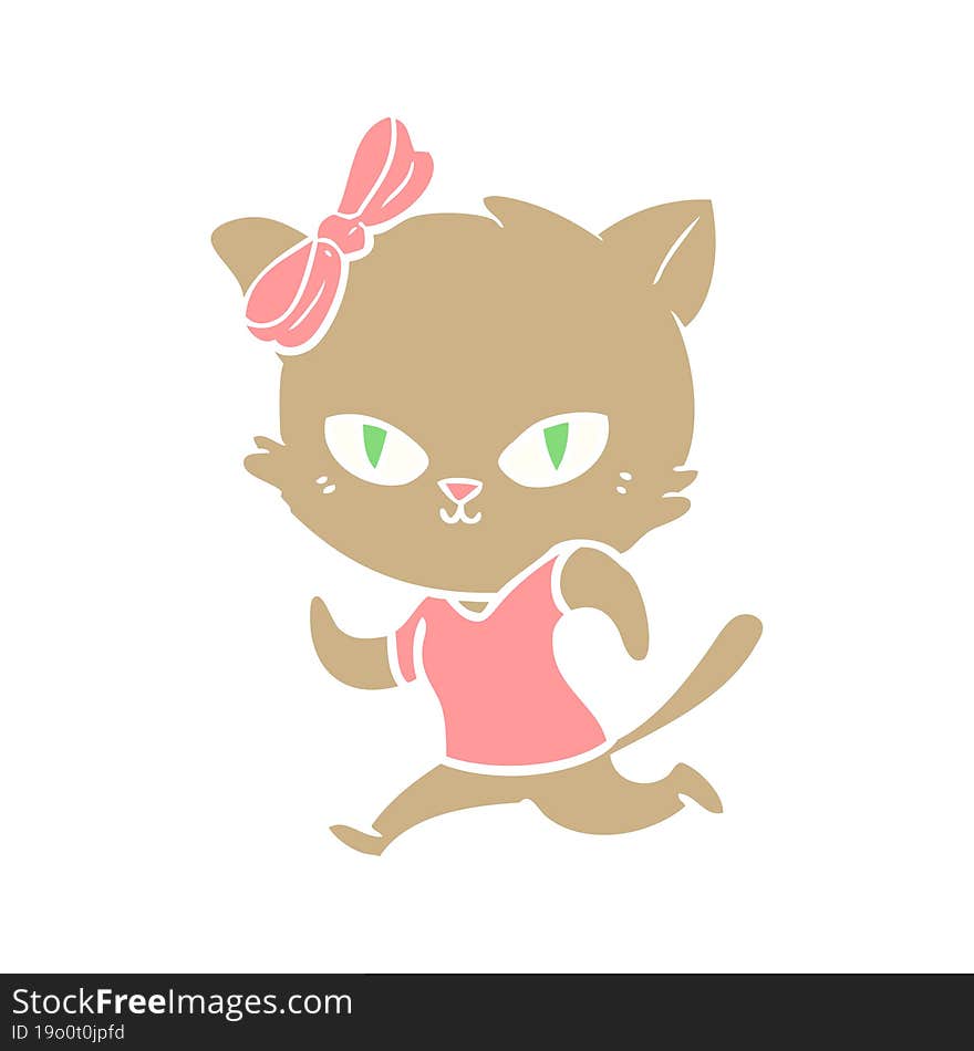 cute flat color style cartoon cat jogging