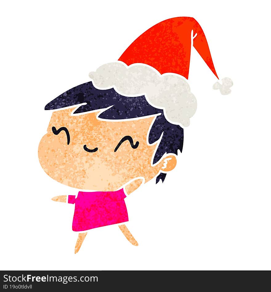 hand drawn christmas retro cartoon of kawaii girl