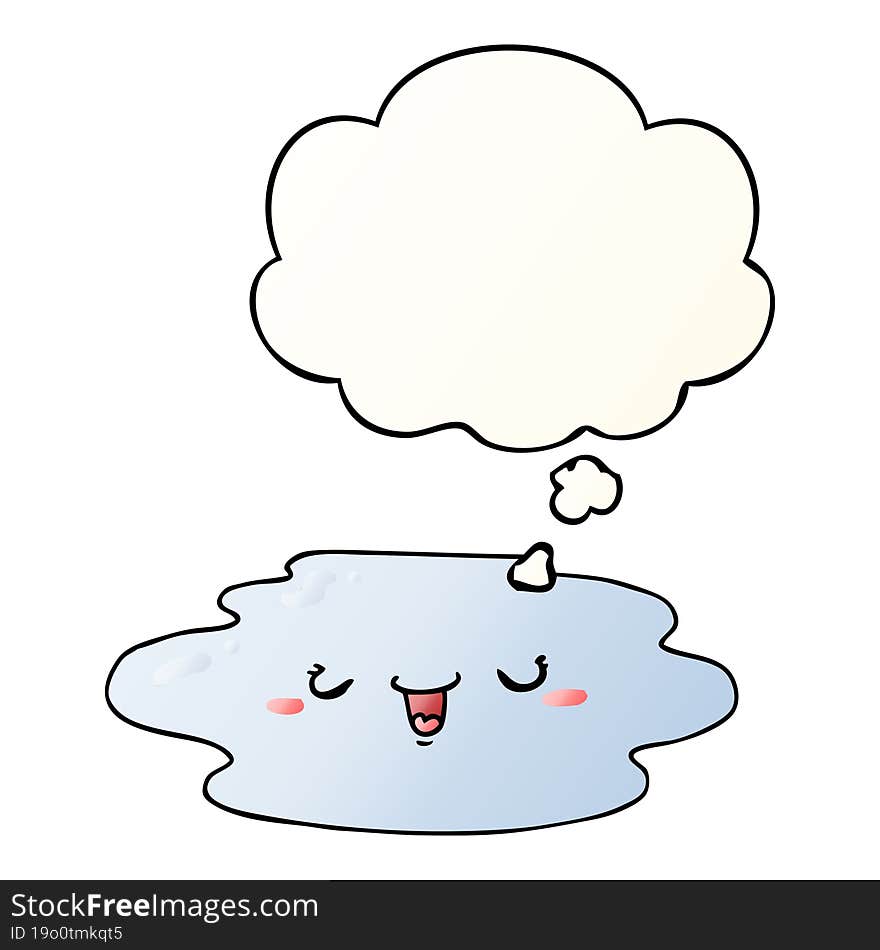 Cartoon Puddle With Face And Thought Bubble In Smooth Gradient Style