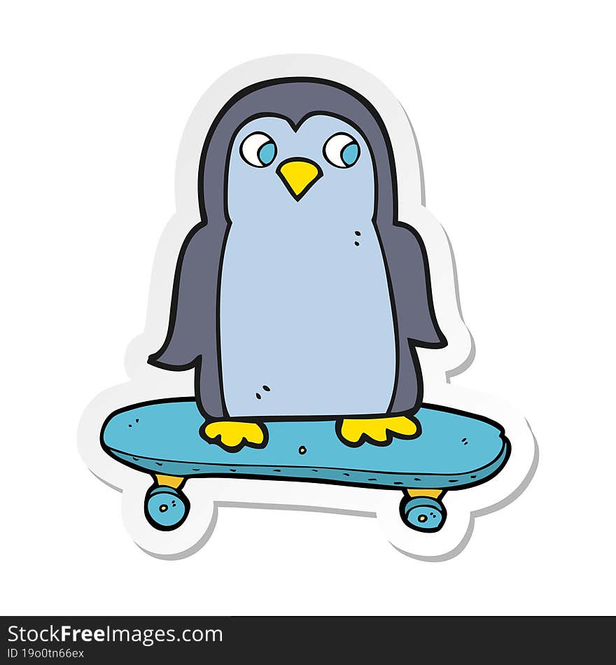 sticker of a cartoon penguin riding skateboard