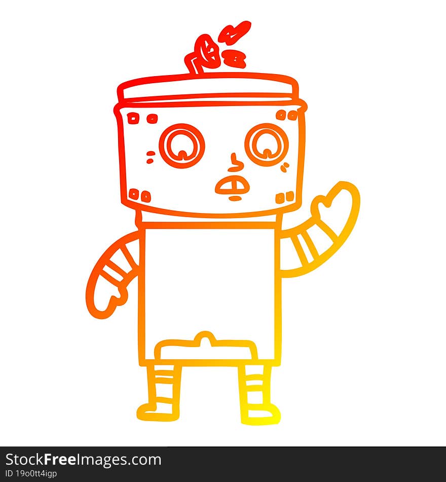 warm gradient line drawing of a cartoon robot