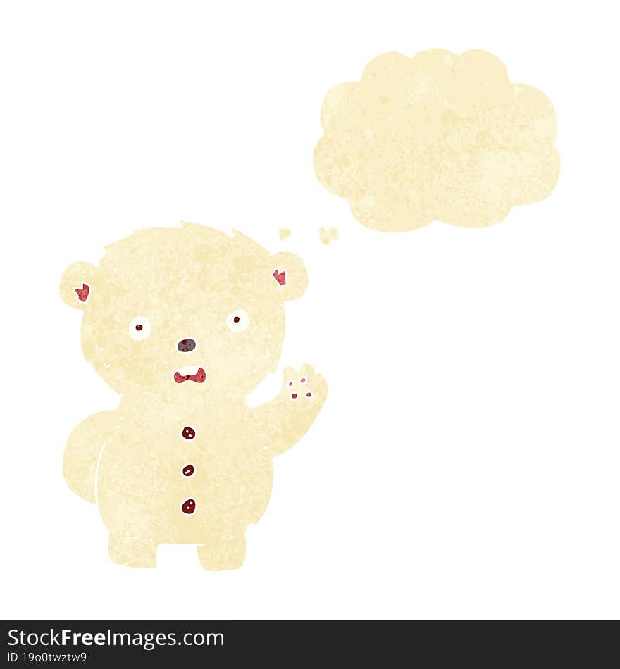 cartoon unhappy polar teddy bear with thought bubble