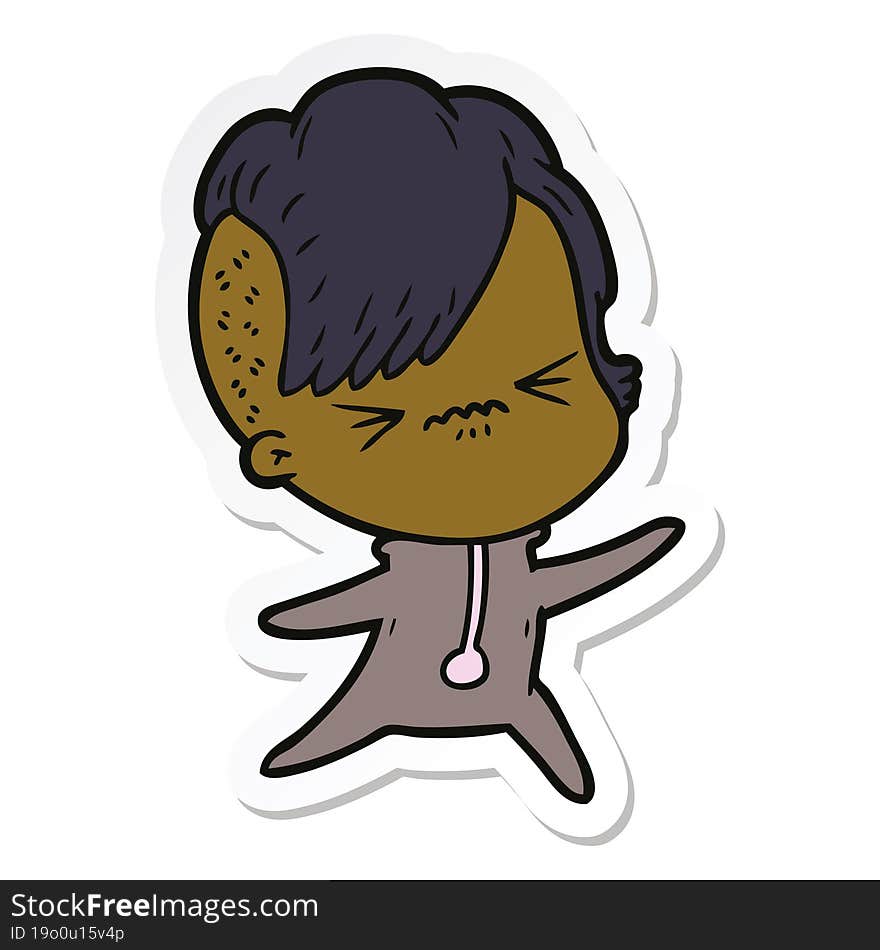 sticker of a cartoon annoyed hipster girl