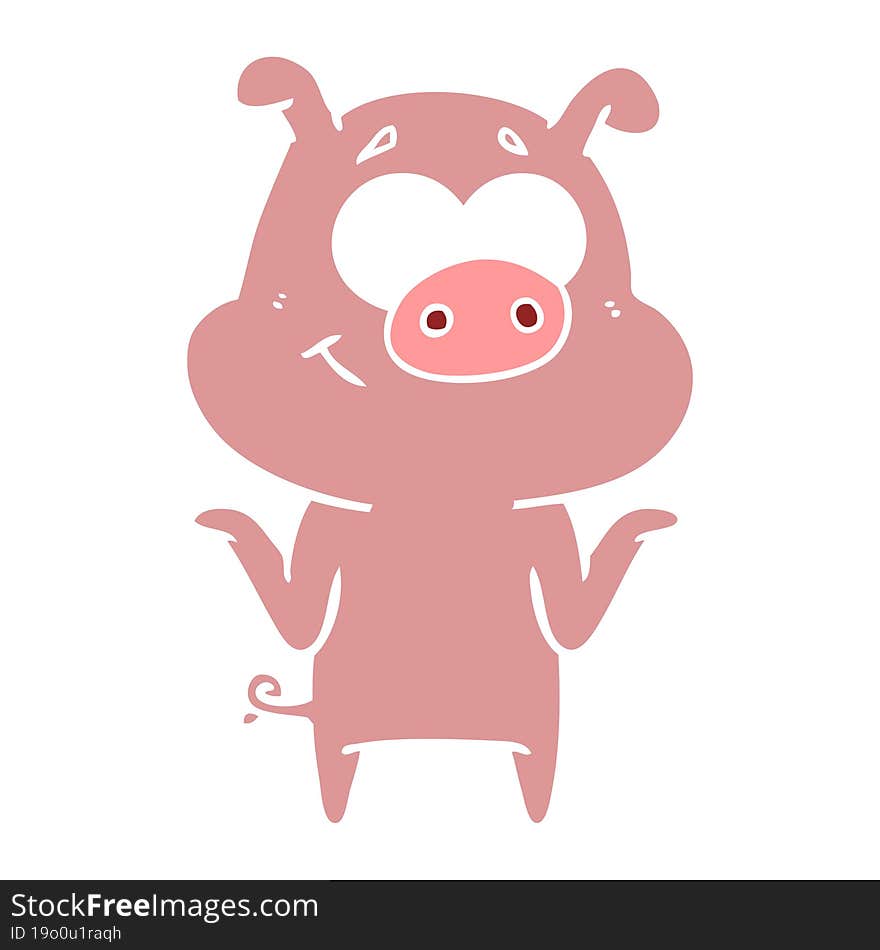 happy flat color style cartoon pig