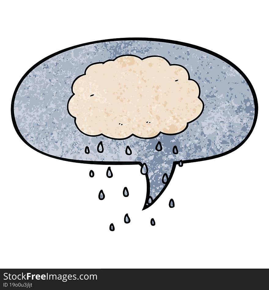 cartoon rain cloud and speech bubble in retro texture style