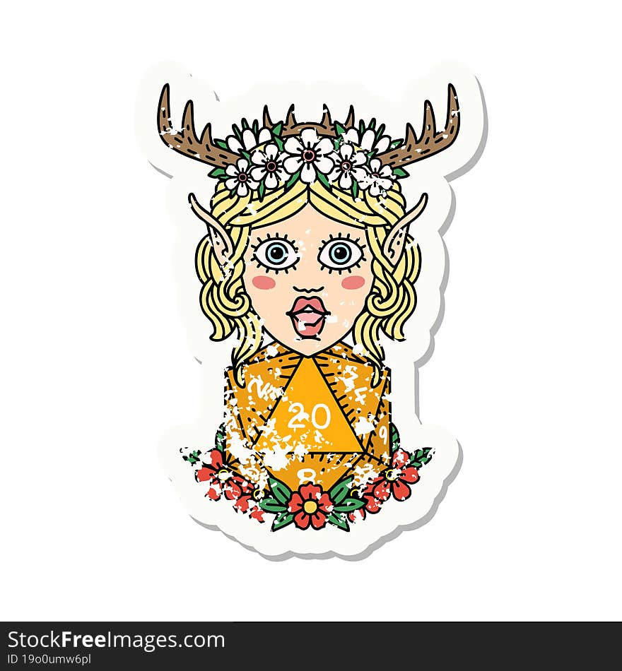 grunge sticker of a elf druid character face. grunge sticker of a elf druid character face