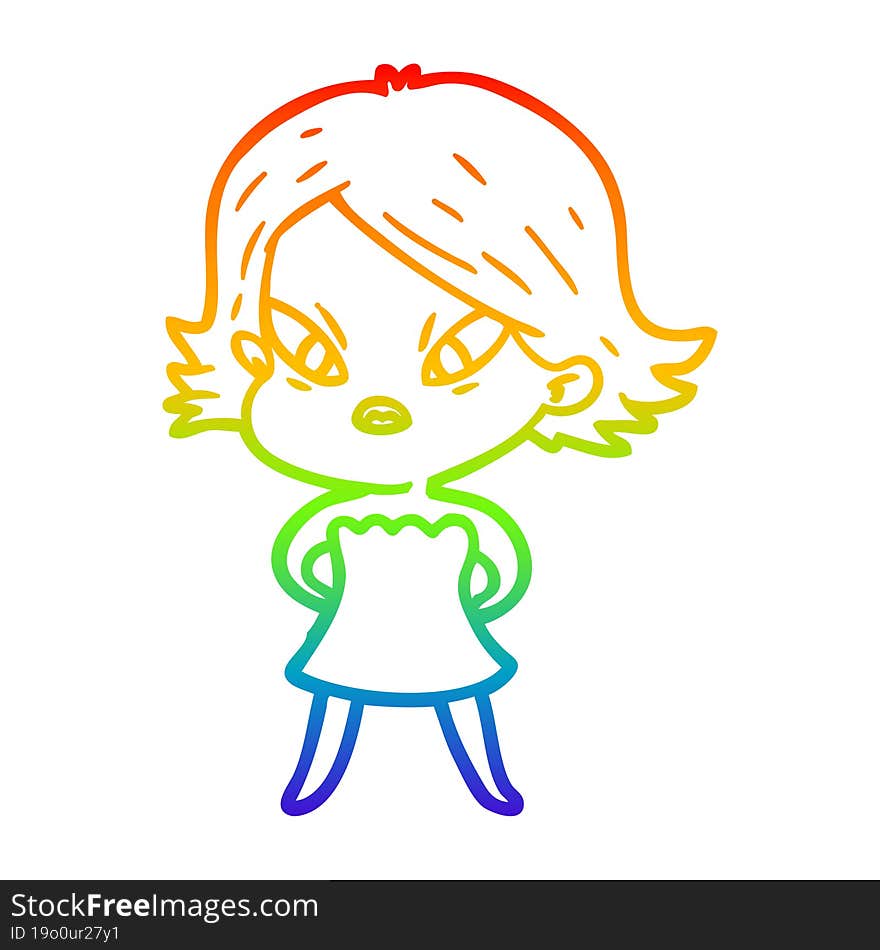 rainbow gradient line drawing cartoon stressed woman