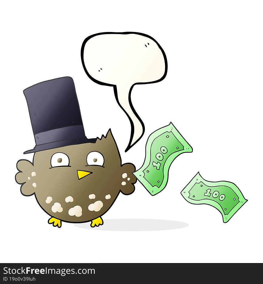 speech bubble cartoon wealthy little owl with top hat