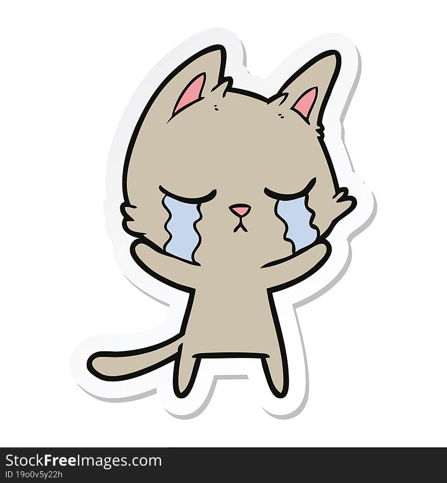 Sticker Of A Crying Cartoon Cat