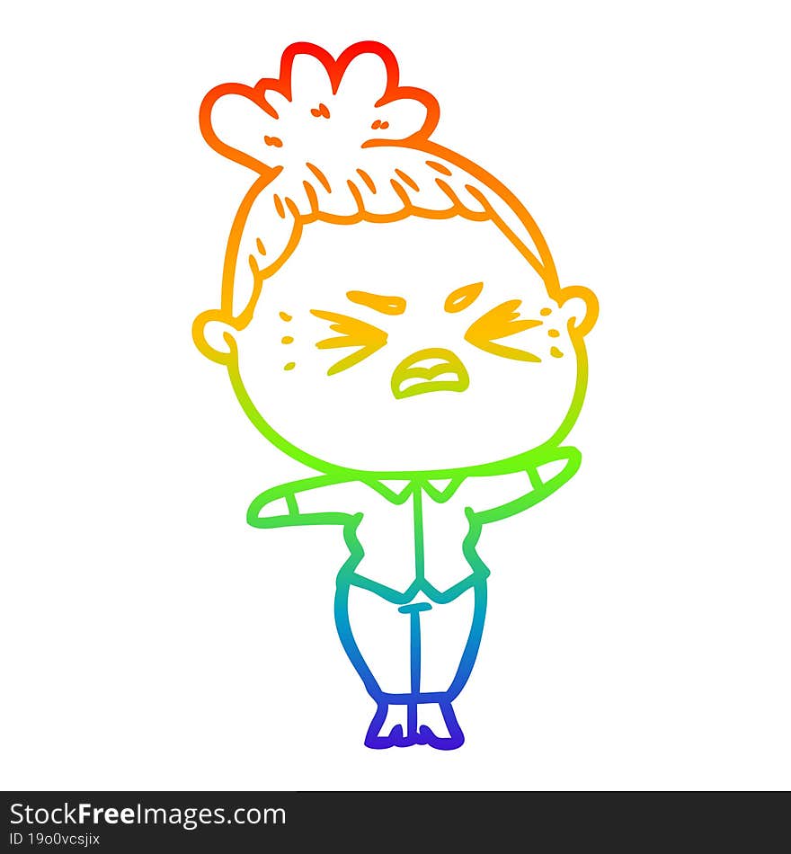 rainbow gradient line drawing cartoon angry woman