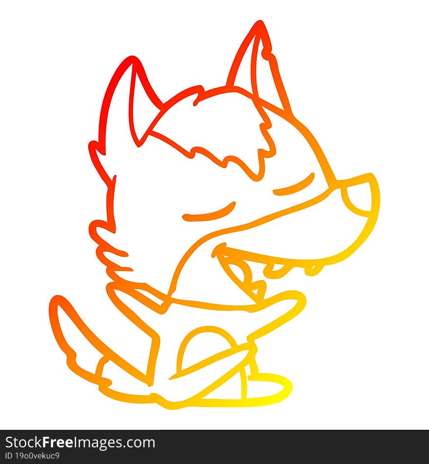 warm gradient line drawing of a cartoon wolf laughing