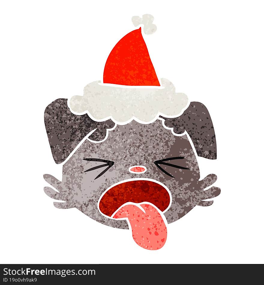 retro cartoon of a dog face wearing santa hat