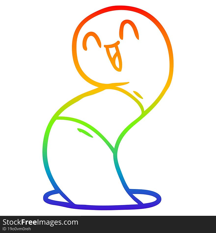 rainbow gradient line drawing of a cartoon happy worm