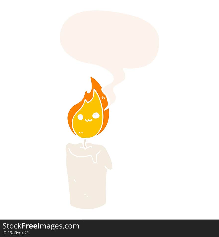 Cartoon Candle Character And Speech Bubble In Retro Style