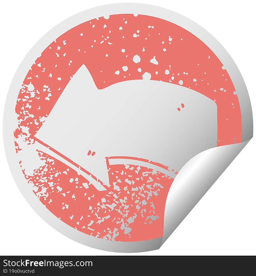 quirky distressed circular peeling sticker symbol arrow