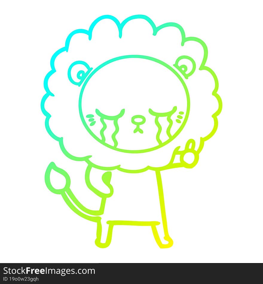 Cold Gradient Line Drawing Crying Cartoon Lion