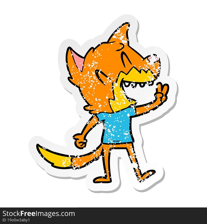 distressed sticker of a laughing fox cartoon