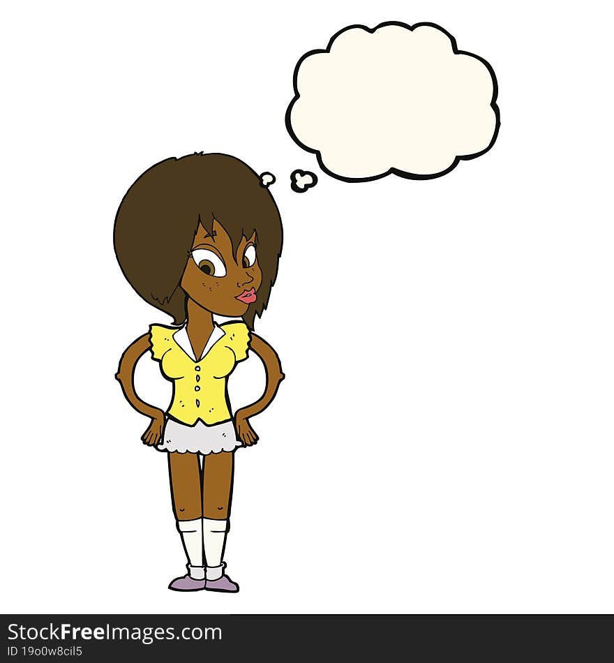 Cartoon Woman With Hands On Hips With Thought Bubble