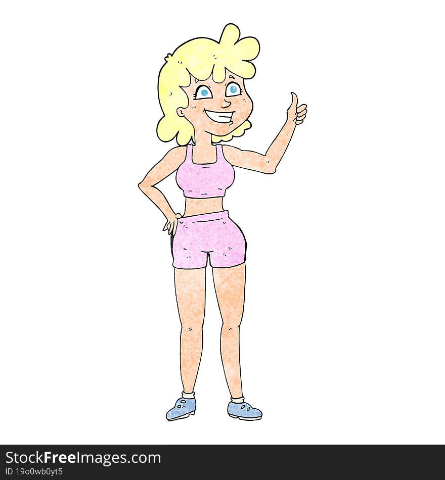 happy gym woman giving thumbs up symbol