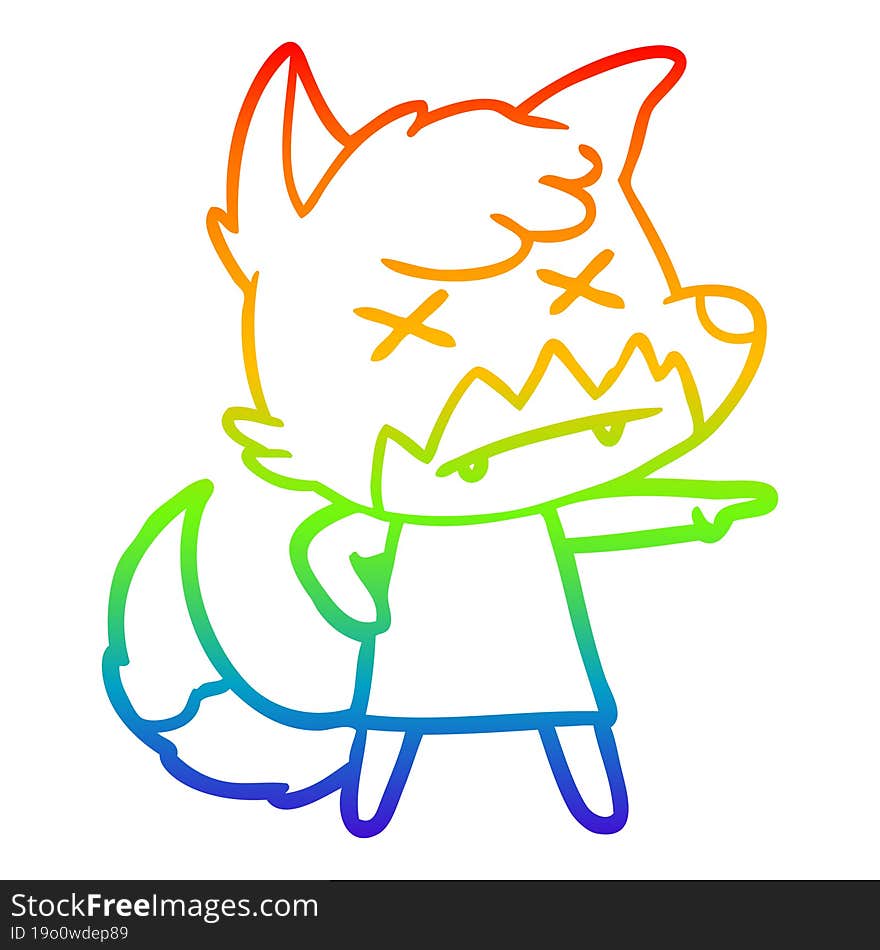 Rainbow Gradient Line Drawing Cartoon Dead Fox